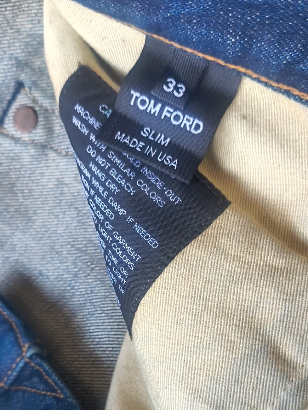 Tom Ford Slim Men’s Jeans in Blue with Tan Interior